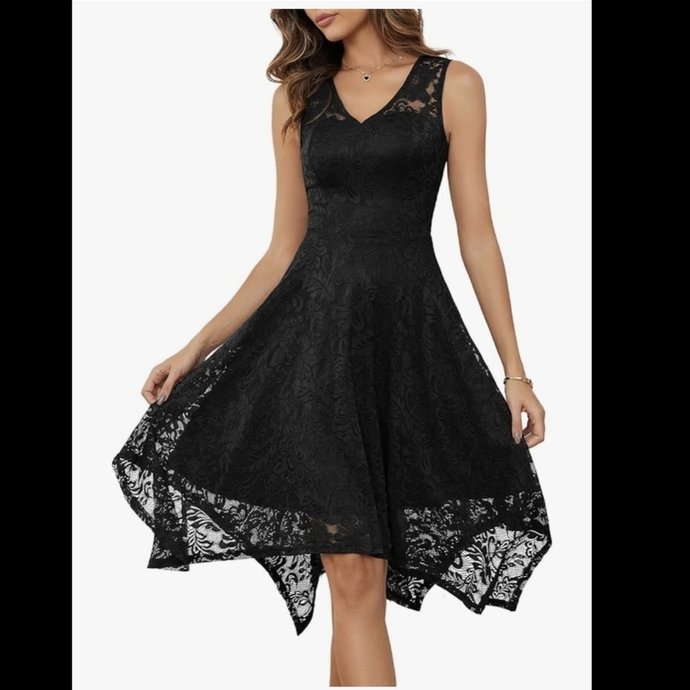 Black Lace Gothic A-Line Cocktail Dress